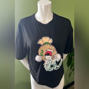 Cartoon Money Bag Graphic Crop Tee - Black - Size L (8/10)